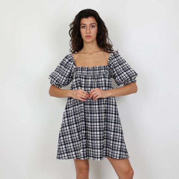 Solid and Striped Dresses & Skirts - Solid and Striped Navy Babydoll Plaid Gingham Square Neck Mini Dress Size XL